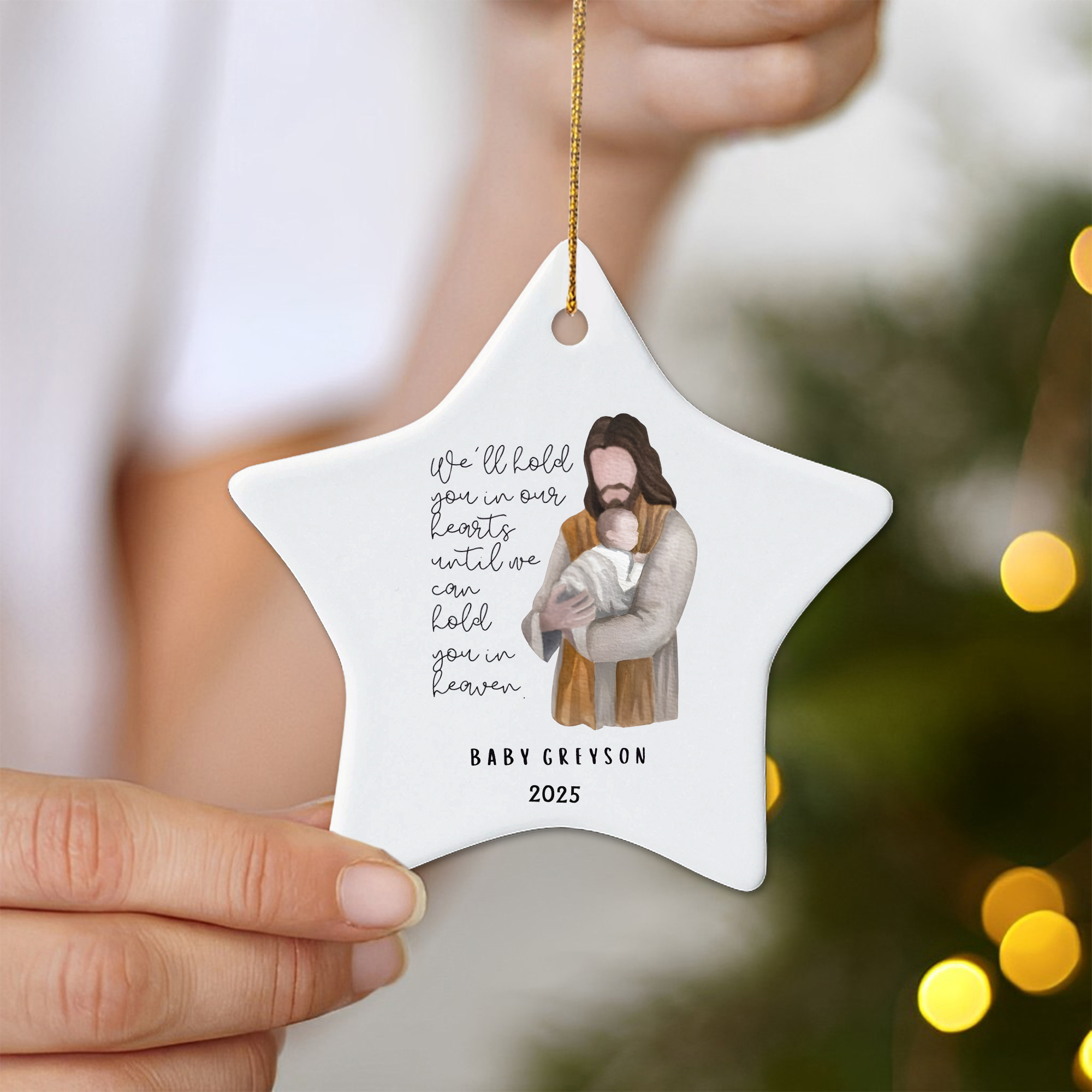 Memorial Christian Ornament, Jesus Holding Baby in Heaven, Personalized Remembrance Ornament 2025, Religious Christmas Decoration DCLAF41